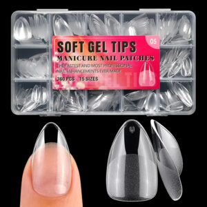 Clear Short Almond Soft Gel Nail Tips 360 Pcs Full Cover