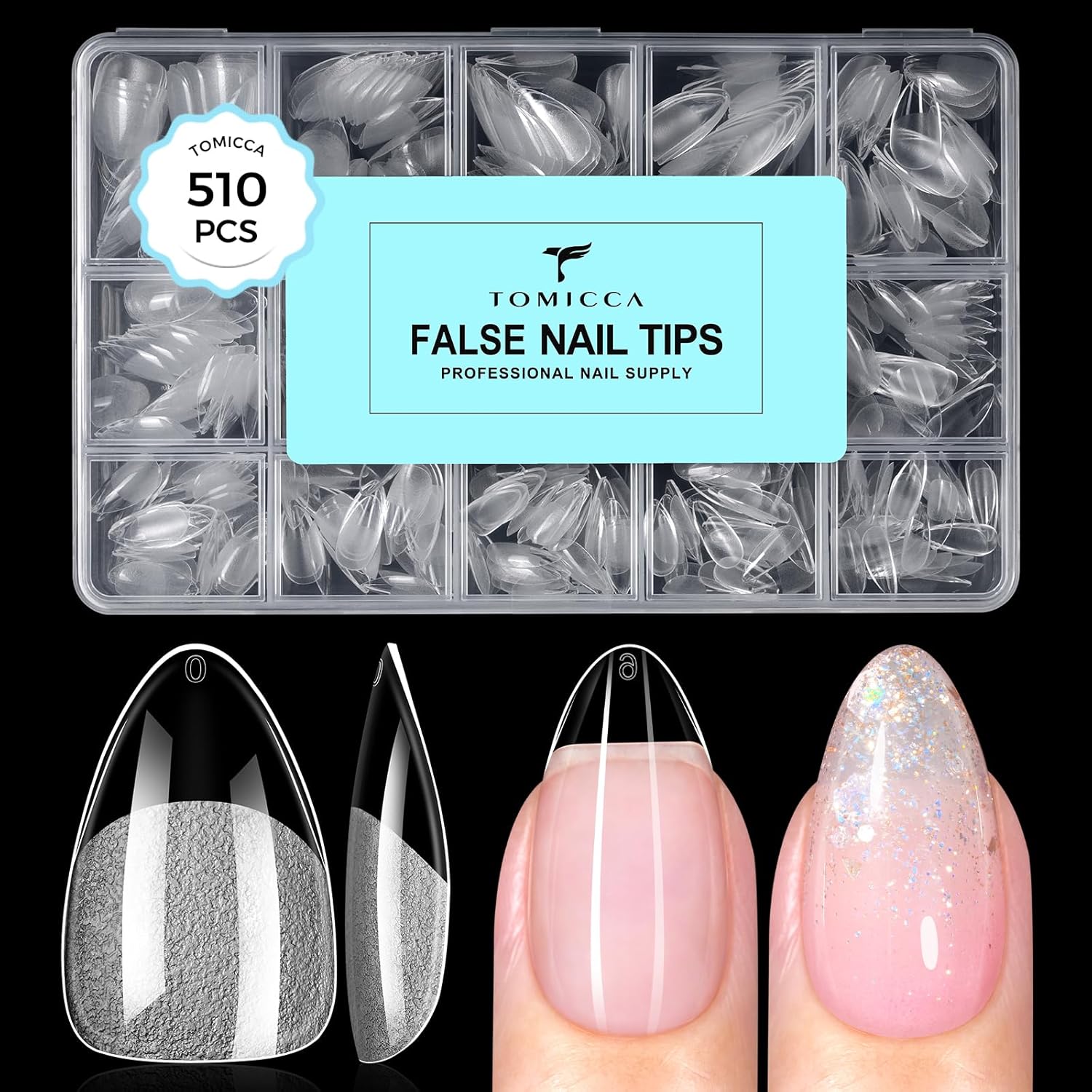 81rMxDUqanL._SL1500_ TOMICCA Short Almond Nail Tips, 510pcs 15 Sizes Pre-Shaped Soft Acrylic Gel Nail Tips Almond Shape Clear Press on Nails Extensions False Nails for Nail Manicure Salon Beginner Home DIY