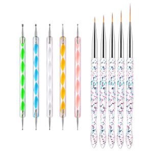 Nail Dotting Tools Kit 10 Pcs Double End Liner Brushes Set