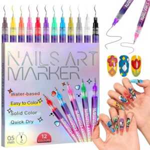 Nail Art Pens Set 12 Colors Fine Tip 0.5mm Acrylic DIY liner