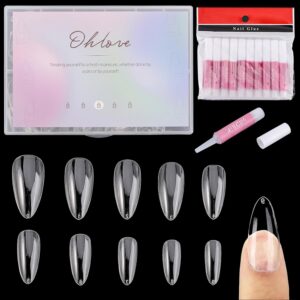 Clear Almond Acrylic Nail Tips 500 Pcs Full Cover With Glue