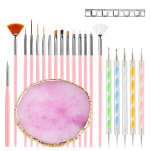Nail Art Tools Set 22 Pcs Dotting Engraving Pen Palette Pink