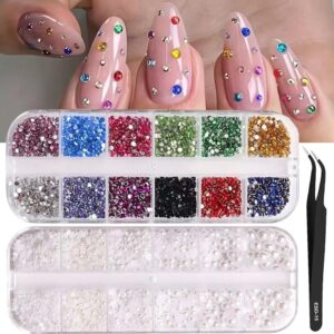 Nail Art Rhinestones 24 Grid Flatback Pearl Crystal Gems Kit