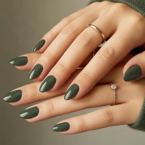 Solid Green Press On Nails Short Almond Glossy 32 Pcs