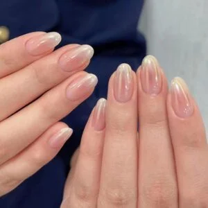 Nude Gradient French Tip Press On Nails Short Almond 24PCS