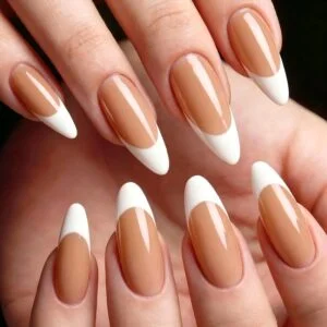 French White Edge Almond Press On Nails Full Cover 24PCS
