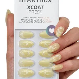BTArtbox 3D Bow Yellow Almond Press On Nails Short 32PCS
