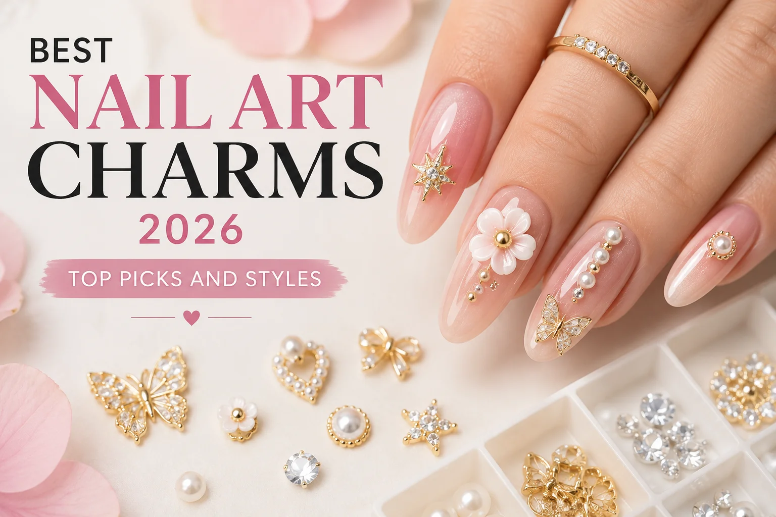 Best Nail Art Charms 2026 – Top Picks and Styles Small decorative pieces that sit on top of a finished nail. Not stickers, not painted designs, actual three-dimensional objects with weight, texture, and height above the nail surface. That raised quality is the whole point. Light hits a 3D flower charm or a rhinestone cluster from multiple angles. The result looks different from every direction you hold your hand. A flat nail sticker catches light from one angle only and reads as printed design under close inspection. Charms never have that problem because the dimension is real, not printed. The range covers everything from tiny single rhinestones to large butterfly wings and layered pearl clusters. Each type creates a different effect and suits different nail lengths, shapes, and base designs. Getting that match right is what separates a charm nail that looks professional from one that looks overdone. Why Nail Art Charms Work Better Than Nail Stickers Stickers stick straight out of the nail. That flatness is evident under strong light or in photographs. The design will show but there will be no depth behind it, no texture, nothing that will change as the hand moves. That isn't a problem for charms. The rhinestone cluster reflects various lights in different angles. The 3D flower has a tiny shadow at the bottom that makes it seem like it was actually nailed onto the nail, and not stuck on top. Butterfly charm has a real length from front to back that matches the way the charm looks in photographs. The difference between the two is in practice. Stickers for colour and pattern. Charms give dimension, movement and a nail art that most people don't consider to be for home use. Charms are the right tool for anyone who desires nails that actually resemble custom-designed rather than decorated nails. Types of Nail Art Charms Most people begin with rhinestone nail charms, and it's for a reason. Stones used in clusters or starbursts or used as a single accent stone will be effective on all nail types ranging from exceedingly short almond nails to long coffin nails. Fine enough to not be obvious on a short set, yet refined to appear purposeful on a longer one. Rhinestones catch light from all angles making them always look great in photos and in person. 3D nail charms cover raised flowers, bows, hearts, shells, and layered petal designs. These have the strongest visual impact of any charm category but require slightly more care during placement because the raised structure needs to sit flat against the nail without tipping. A flower charm that sits at an angle looks unfinished. The same charm placed flat and sealed at the edges looks like it was done in a salon. Acrylic nail charms are built specifically for use on Acrylic Nails sets. The construction is slightly heavier than standard charms which suits the rigid acrylic surface. Lighter charms can shift on a hard base before the adhesive fully sets. Acrylic-specific charms are weighted to stay in position during the bonding window. Star and moon charms have moved from seasonal to year-round. They work on dark bases, nude bases, and French tip designs without competing with the background. The flat underside of most star charms sits cleanly against any nail surface which makes them the most forgiving charm type for first-time users. One star placed correctly on a short French tip press on a nail looks intentional without requiring any additional nail art skill. Butterfly nail charms are the most searched charm style going into summer 2026. The winged shape needs room to spread which means medium to long almond nails are the most practical base. On a short nail a butterfly charm crowds the entire surface. On a medium almond it sits centered with visible space around it that makes the design read as considered rather than crammed. Pearl charms are the quiet option that consistently outperforms expectations. A single pearl at the center of a short almond press on nail on a clean nude base looks more polished than most nail art that takes significantly longer to complete. Pearl clusters on sheer or jelly bases are consistently some of the most saved nail looks across nail art communities because the combination reads as expensive without being complicated. Best Nail Shapes for Nail Art Charms Short Press On Nails suit single small charms or minimal rhinestone accents. One rhinestone centered on the nail, one small flower per finger, or a tiny star near the tip all work at short length without crowding the nail surface. The key at short length is restraint. One charm per nail reads as intentional. Three charms on a short nail reads as cluttered. Short almond press on nails are the best all-round base for nail art charms. The wider nail bed at the center gives the charm a stable flat surface to bond against. The tapered tip frames whatever sits at the center without competing with it visually. Most professional nail art charm photos are shot on almond shapes because the proportions work across every charm size and type. Acrylic press on nails hold charms longer than soft gel alternatives because the rigid shell does not flex under the charm weight during daily use. A soft gel nail bends slightly during regular hand movements. That flex puts stress on the charm base repeatedly throughout the day. Acrylic does not move, which means the bond at the charm base stays undisturbed. Medium and long almond nails handle larger charm designs, clusters, and multi-charm layouts that shorter formats cannot fit without looking overcrowded. A three-charm cluster that looks editorial on a medium almond looks overwhelming on a short square. Matching charm size and quantity to nail length is the most overlooked part of charm nail design. How to Apply Nail Art Charms Tweezers first. Not fingers. Oil from skin transfers onto both the charm and the nail surface in under a second. That oil sits between the charm base and the adhesive and weakens the bond before it even starts setting. Every early charm failure that gets blamed on a cheap product is usually an oil contamination problem at the point of placement. On gel nails: Apply gel top coat as normal but do not cure it yet. The tacky uncured surface is what the charm bonds into. Press the charm into position with tweezers, hold for ten seconds to let it settle, then cure under the lamp with the charm in place. The gel hardens around the base of the charm and locks it against the nail surface. After the first cure, apply a second thin layer of top coat around the perimeter of the charm base, not over the top of it, and cure again. This second layer seals the edges where lifting starts. On press on nails: Place a small precise dot of nail glue exactly where the charm will sit. Pick up the charm with tweezers immediately and press it down. Hold for fifteen to twenty seconds with steady pressure. After the glue has set, apply a thin layer of gel top coat or additional nail glue around the base of the charm to seal the perimeter. This edge seal is what separates a charm that lasts two weeks from one that catches on something and lifts by day three. Before applying press on nails: Lightly buff the surface of the false nail where the charm will go. Apply glue, place the charm with tweezers, hold, and let it set completely before applying the nail to the finger. This approach gives the most control over exact placement and produces the cleanest finished result because the nail is lying flat during the entire charm application process. Nail Art Charm Designs Trending in 2026 Flower clusters on nude almond nails are consistently one of the most saved nail looks on Pinterest right now. Three or four small 3D flower charms grouped toward the base of a clean nude almond nail creates a result that reads as professional nail art. The grouping matters. Scattered randomly across the nail looks unplanned. Clustered toward one area looks designed. Single rhinestone on a French tip. One stone placed at the apex of the white tip. Nothing else on the nail. That single point of light reflection against a clean French design is exactly the kind of restrained detail that photographs well and holds up in person. Short French tip press on nails with one rhinestone accent are pulling consistent engagement across nail boards this year. Star charms on dark bases work across autumn, winter, and any evening occasion. Deep green, burgundy, navy, and black bases all let star charms read clearly without the charm getting lost in the base color. A scatter of small stars across a dark base creates a celestial nail look without any additional painting or art skills required beyond correct charm placement. Butterfly charms on sheer bases are the top performing combination heading into summer 2026. A single butterfly charm sitting centered on a barely-there pink or jelly nude base creates an editorial nail look with one charm and a clean base. Nothing else needed. Common Mistakes With Nail Art Charms Placing charms too close to the cuticle is the most common layout mistake. Nail growth pushes the charm forward over the first week of wear. A charm placed right at the base of the nail starts looking misplaced by day five. Keep charms centered on the nail or positioned toward the tip where growth affects the placement less. Too much glue creates a visible ring around the charm base as it hardens. That ring is immediately obvious under any lighting and makes even a well-placed charm look amateurish. A small precise dot directly under the charm footprint is the correct amount. The glue spreads slightly when the charm presses down, which is all the coverage needed. Skipping the edge seal is how most charms start lifting early. The perimeter of the charm base is the weakest point of the bond, not the center. Sealing that perimeter with a thin layer of top coat after the charm has set adds significant wear time and prevents the catching and lifting that happens when the edge is left exposed. Using fingers instead of tweezers causes more early charm failure than any other single mistake. The oil problem is immediate and invisible, which is why people continue to use fingers and blame the charm quality rather than the application. Switch to tweezers once and the difference in hold time is immediately clear. Nail Charms at Nail Perk Every Nail Charms listed on Nail Perk links directly to its verified Amazon listing. The collection covers rhinestone clusters, 3D flower charms, butterfly designs, star and moon sets, and pearl accents across multiple size and color options. Browse alongside press on nails, short press on nails, almond nails, and acrylic nail kits for a complete at-home nail art setup. FAQs What are nail art charms? Small three-dimensional decorative pieces applied on top of a finished nail. They sit raised above the surface and add depth and dimension that flat stickers and painted designs cannot replicate. How do you apply nail art charms without them falling off? Use tweezers, never fingers. On gel nails press into a tacky uncured top coat and cure with the charm in place. On press on nails use nail glue and seal the charm edges with top coat after placement. How long do nail art charms last? On gel nails with proper placement and edge sealing, charms last as long as the manicure itself. Pressing on nails with nail glue and sealed edges, two weeks is achievable with correct technique. What nail shape works best for nail art charms? Short almond and medium almond press on nails provide the most stable flat surface for charm placement and suit the widest range of charm sizes and designs. Can you put nail art charms on short press on nails? Yes. Small rhinestones, single star charms, and individual flower accents work well on short nails. Keep one charm per nail at short length to avoid overcrowding the surface. For more on 3D nail charm application techniques and top picks, read our complete guide here: https://nailperk.com/3d-nail-charms/